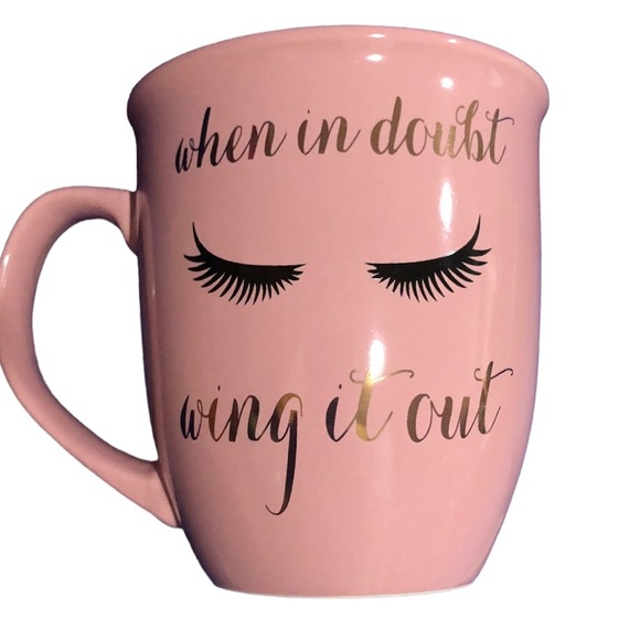 pink ceramic ‘when in doubt, wing it’  printed‎ coffee mug new - Picture 4 of 11